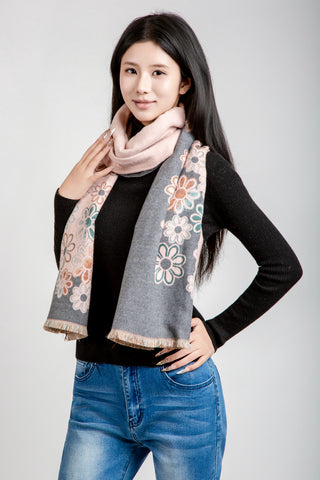 Floral Pattern Oblong Scarf W/ Trim