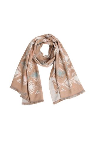 Geometric Pattern Oblong Scarf W/ Trim