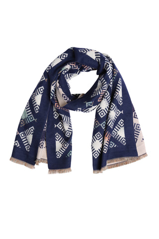 Geometric Pattern Oblong Scarf W/ Trim