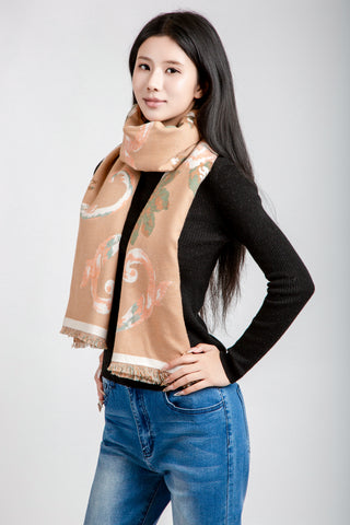 Floral Pattern Oblong Scarf W/ Trim