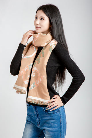 Floral Pattern Oblong Scarf W/ Trim