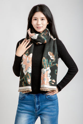 Floral Pattern Oblong Scarf W/ Trim