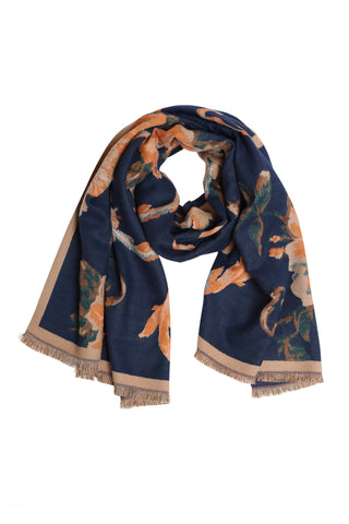 Floral Pattern Oblong Scarf W/ Trim