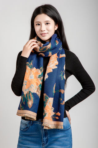 Floral Pattern Oblong Scarf W/ Trim