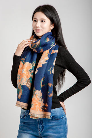 Floral Pattern Oblong Scarf W/ Trim