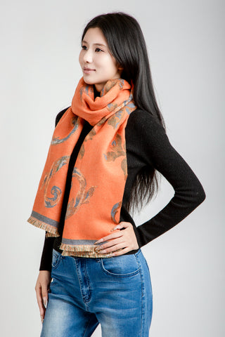Floral Pattern Oblong Scarf W/ Trim