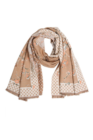 Floral & Polka Dot Pattern Oblong Scarf W/ Trim