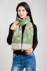 Floral & Polka Dot Pattern Oblong Scarf W/ Trim