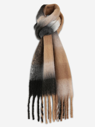 Plaid Pattern Oblong Scarf W/ Fringe