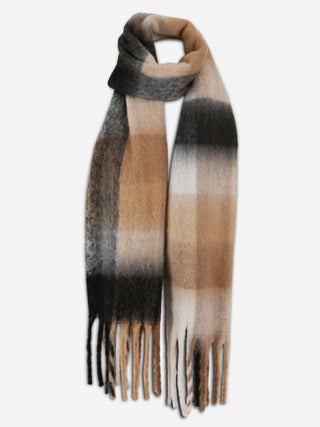 Plaid Pattern Oblong Scarf W/ Fringe