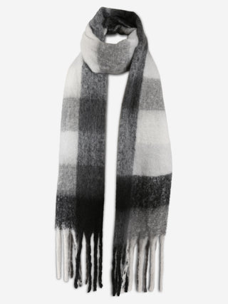 Plaid Pattern Oblong Scarf W/ Fringe