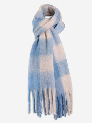 Plaid Pattern Oblong Scarf W/ Fringe