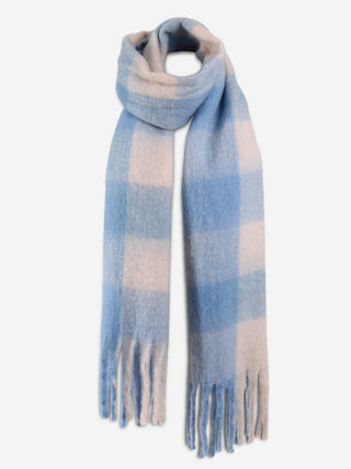 Plaid Pattern Oblong Scarf W/ Fringe