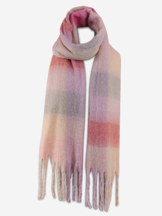 Plaid Pattern Oblong Scarf W/ Fringe