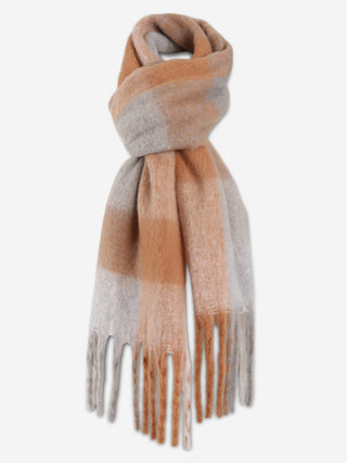 Plaid Pattern Oblong Scarf W/ Fringe