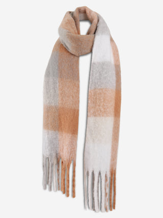Plaid Pattern Oblong Scarf W/ Fringe