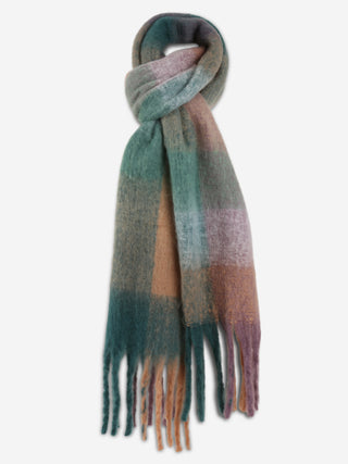 Plaid Pattern Oblong Scarf W/ Fringe