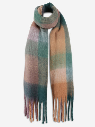 Plaid Pattern Oblong Scarf W/ Fringe