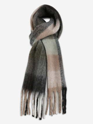 Plaid Pattern Oblong Scarf W/ Fringe