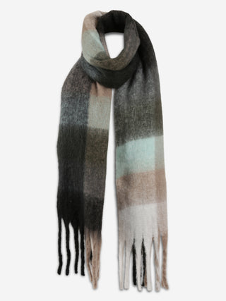 Plaid Pattern Oblong Scarf W/ Fringe