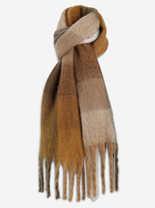 Plaid Pattern Oblong Scarf W/ Fringe