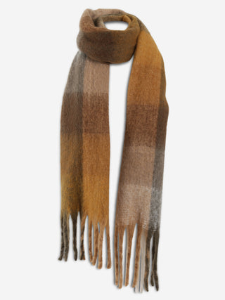 Plaid Pattern Oblong Scarf W/ Fringe