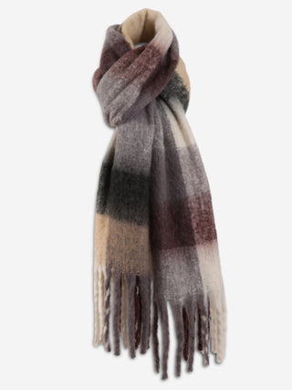 Plaid Pattern Oblong Scarf W/ Fringe