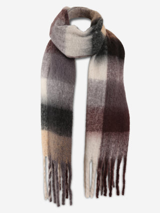 Plaid Pattern Oblong Scarf W/ Fringe