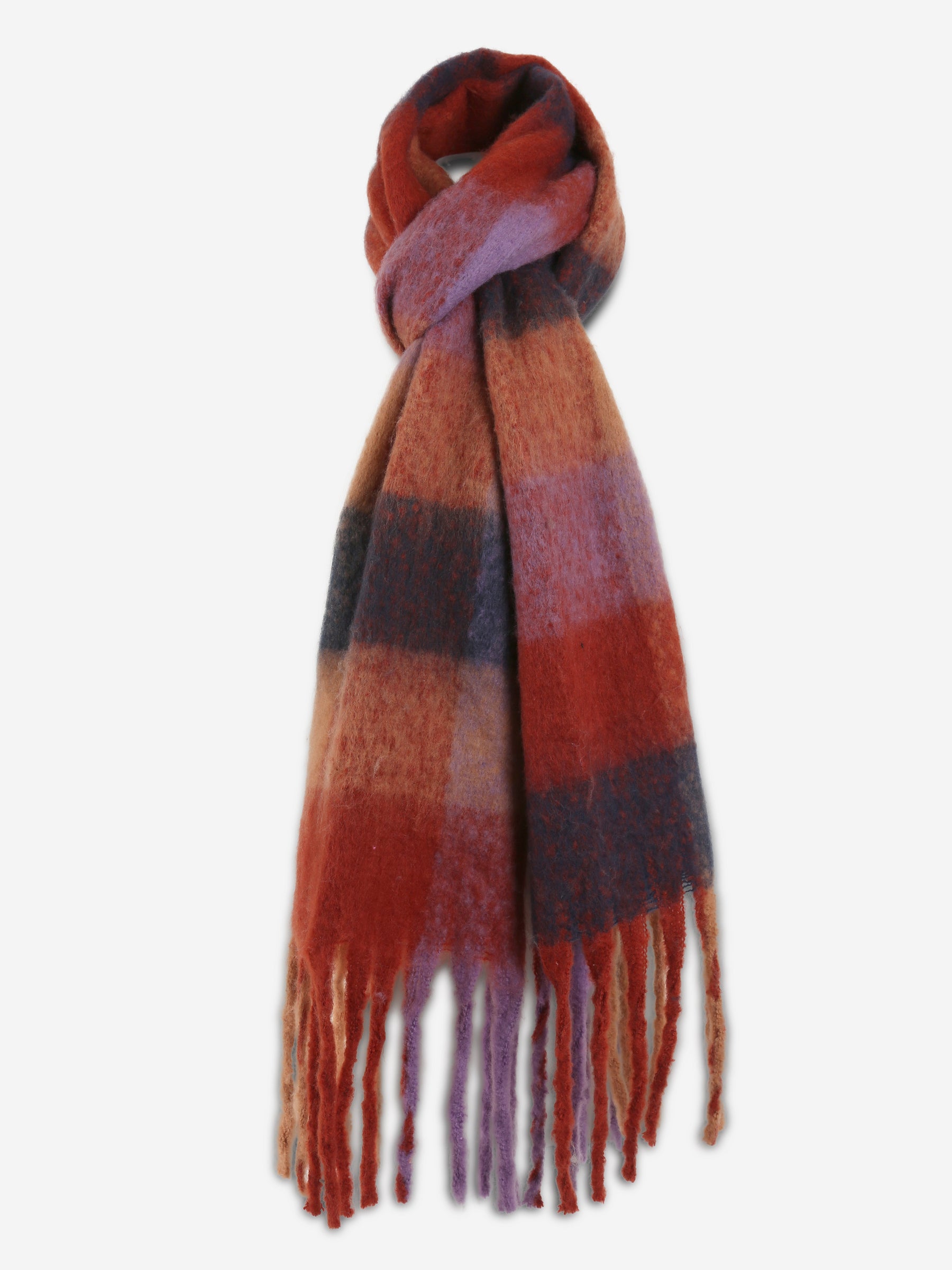 Plaid Pattern Oblong Scarf W/ Fringe