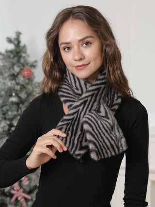 Zebra Pattern Faux Fur Scarf