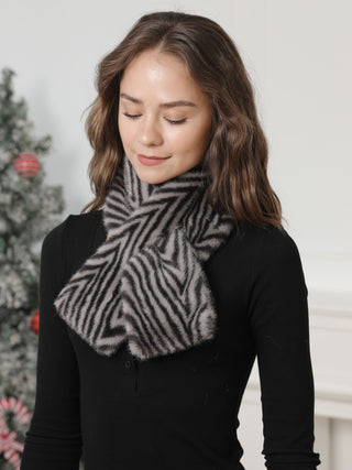 Zebra Pattern Faux Fur Scarf