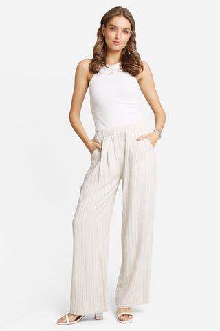 Linen Stiped Wide-Leg Pants