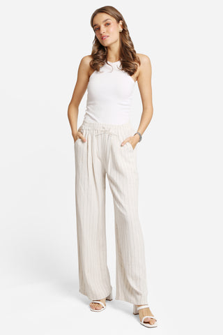 Linen Stiped Wide-Leg Pants