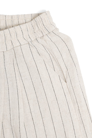 Linen Stiped Pattern Wide-Leg Pants W/ Drawstring & Pockets