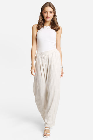 Linen Stiped Wide-Leg Pants