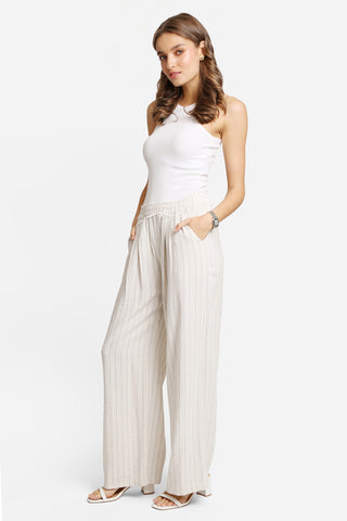 Linen Stiped Wide-Leg Pants