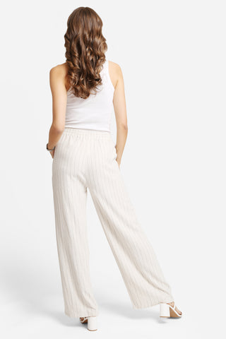 Linen Stiped Pattern Wide-Leg Pants W/ Drawstring & Pockets