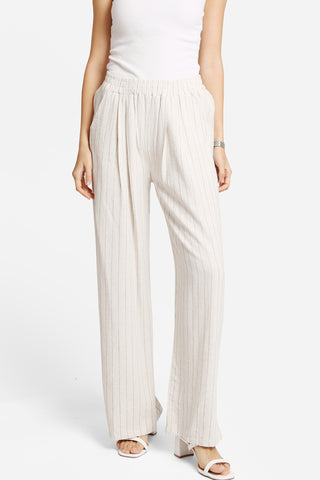 Linen Stiped Wide-Leg Pants