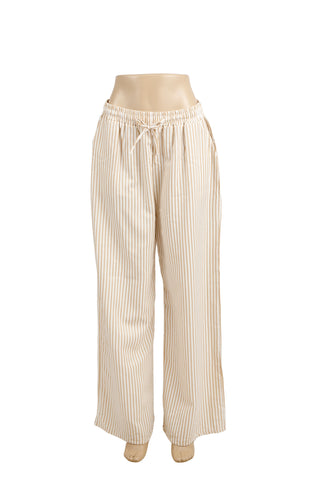 Striped Pattern Wide-Leg Pants W/ Drawstring & Pockets