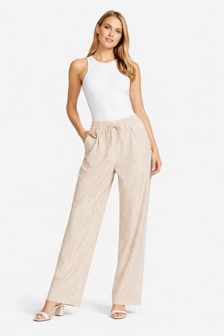 Striped Pattern Wide-Leg Pants W/ Drawstring & Pockets