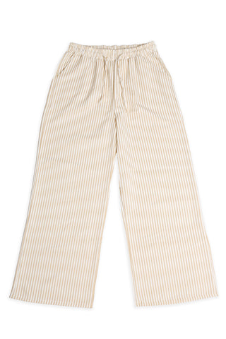 Striped Pattern Wide-Leg Pants W/ Drawstring & Pockets