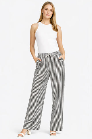 Striped Pattern Wide-Leg Pants W/ Drawstring & Pockets