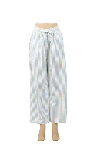 Striped Pattern Wide-Leg Pants W/ Drawstring & Pockets