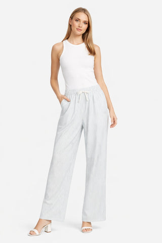 Striped Pattern Wide-Leg Pants W/ Drawstring & Pockets