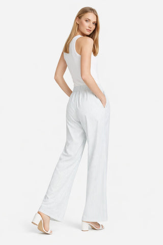 Striped Pattern Wide-Leg Pants W/ Drawstring & Pockets