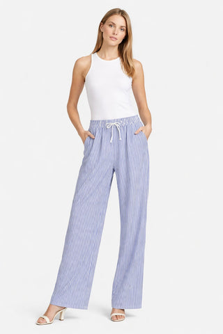 Striped Pattern Wide-Leg Pants W/ Drawstring & Pockets