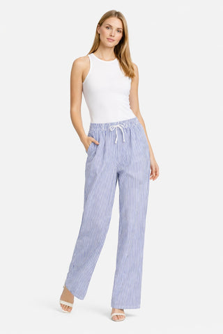 Striped Pattern Wide-Leg Pants W/ Drawstring & Pockets