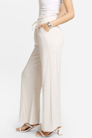 Linen Elastic Waisted Wide-Leg Pants