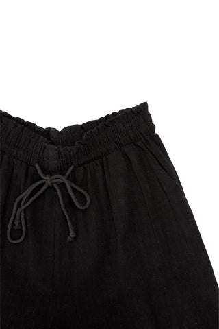 Linen Solid Color Wide-Leg Pants W/ Drawstring & Pockets
