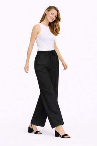 Linen Solid Color Wide-Leg Pants W/ Drawstring & Pockets